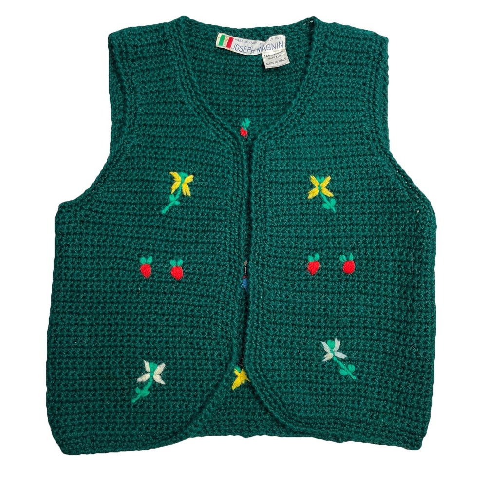 Vintage Winkelman's Knit Wool Vest Youth M ? (no Sz Tag) Green Made In‎ Italy